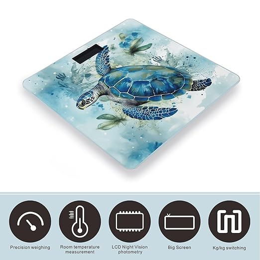 Sea Turtle-Blue Weight Scale Large Bathroom Scales Digital Weight with Bright LED Display Non Slip Automatic Weighing Scale Fashion Weighing Machine for Body
