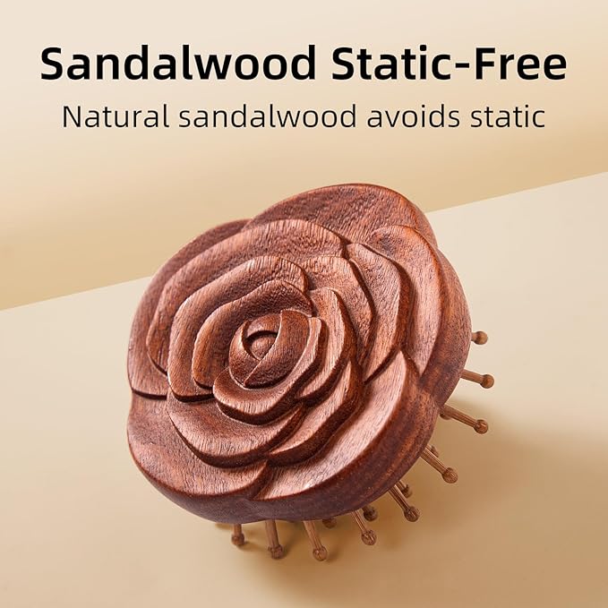 Handmade Wooden Scalp Massager for Hair Growth &amp Dandruff Rose Sandalwood Head Spa Comb for Stress Relief &amp Relax Anti-Static Hairbrush for All Hair Types Luxury Gift for Women &amp Mom