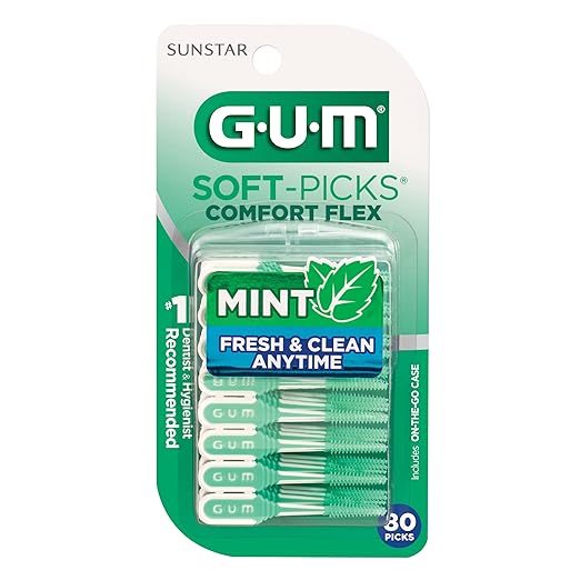 GUM Soft-Picks Comfort Flex Mint Dental Picks for Teeth Cleaning Health Disposable Interdental Brushes with Convenient Carry Case Dentist Recommended 80 Count (Pack of 4) 320 Total