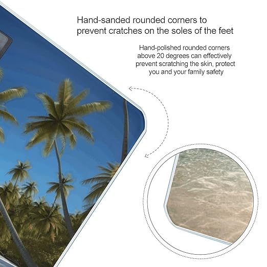 Coconut Palm Beach Scale for Body Weight Anti-Slip Sturdy Tempered Glass Weighing Machine Highly Digital Accurate Bright LCD Bathroom Scale for Household Gift