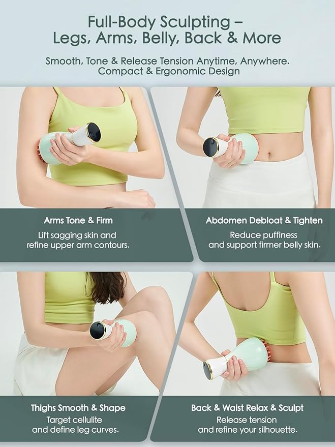 Lymphatic Drainage Massager &amp Massage Tool Body Sculpting Machine &amp Fascia Blaster for Cellulite with Microcurrent Light Heat &amp Vibration for Legs Arms &amp Belly (Gradient Green)
