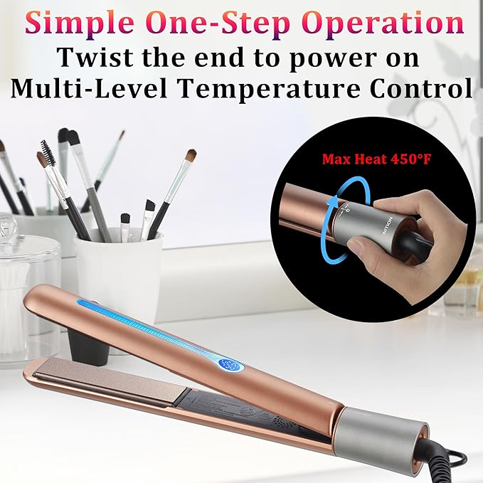 NITION Ceramic Tourmaline Hair Straighteners LCD Flat Iron MCH 10s Fast Heating Up. 1 Smooth 3D Floating Plate Healthy Straightening Tools. Travel Pouch Bag. Dual Voltage. Luxury Gift Box