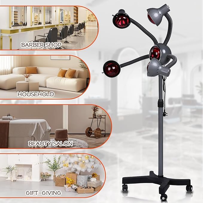 Floor-Standing Infrared Hair Dryer 950W 5 Heads Multifunctional Temperature Adjustable Salon Hair Color Processor Accelerator Heater Lamp Professional Infrared Hair Treatment Perm Machine