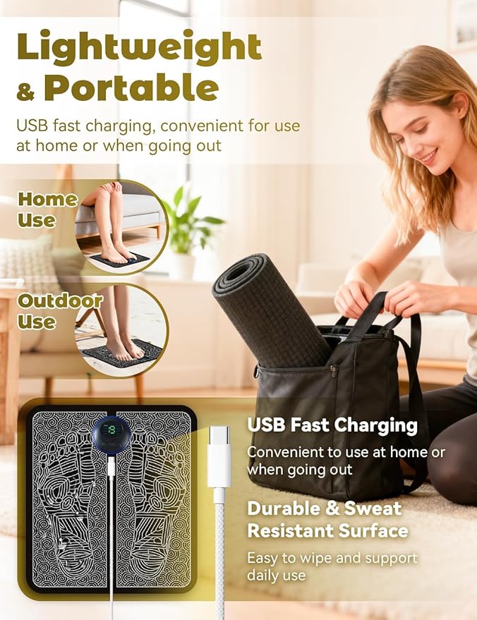 Advanced EMS Foot Massager Plate with Remote Control - 8 Massage Modes 19 Intensity Levels Auto Shut-Off &amp USB Rechargeable for Muscle Relaxation &amp All-Night Comfort