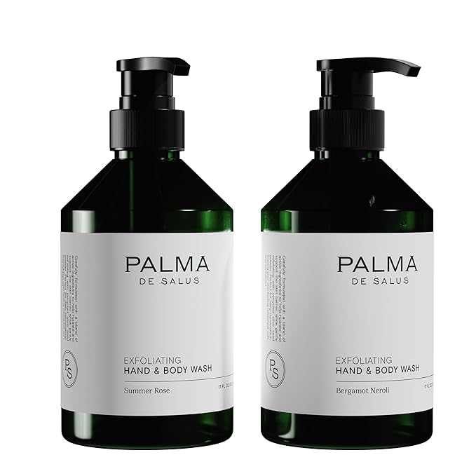 Exfoliating Hand &amp Body Wash (Organic Summer Rose) | Hydrating Cleanser with Avocado Oil Betaine from Sugar Beets &amp Olive Pits – Plant-Based Scrub for Glowing Skin | 17 fl oz