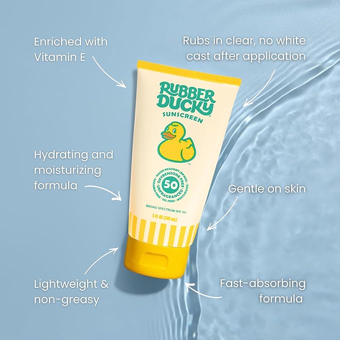 Rubber Ducky | Vitamin E Sunscreen with SPF 50 Water-Resistant Sunscreen for Face and Body | Broad Spectrum Lotion Oil-Free Moisturizing Alternative for Moisturizing Sunblock (2pcs. 5oz)