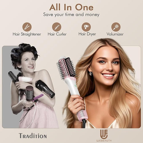 2-in-1 Blow Dryer Brush &amp Hair Straightener Ionic &amp Ceramic Thermal Brush with Adjustable Heat &amp Cool Shot 110000 RPM Motor High-Speed Motor for Frizz-Free Smooth &amp Voluminous Hair