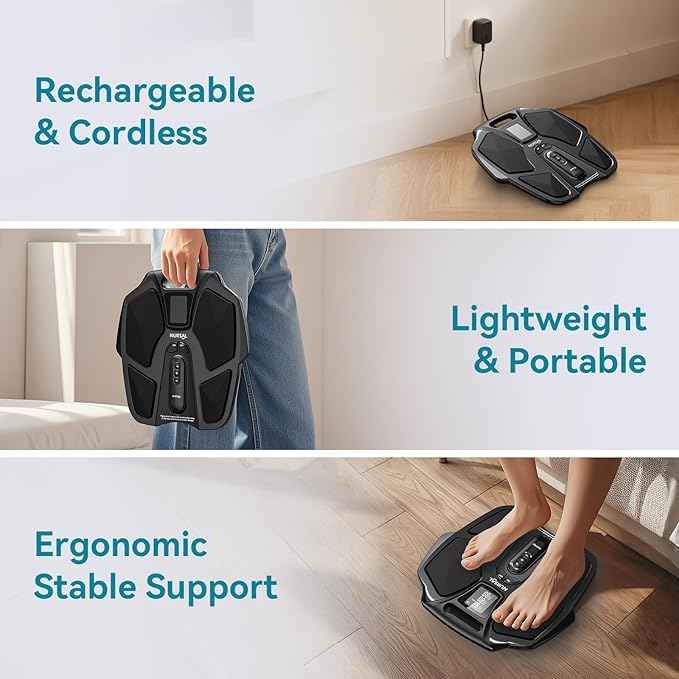 NURSAL EMS Foot Massager for Neuropathy Electric Muscle Stimulator for Feet &amp Legs Circulation TENS Unit for Feet with 6 Reusable Pads Wireless Remote with 90 Adjustable Intensity Levels