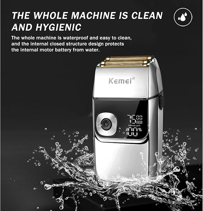 KEMEI Electric Razors for Men LCD Display Cordless Men's Razors USB Rechargeable with Pop-up Beard Trimmer Best Worldwide Travel Gift Model KM 2028 Silver