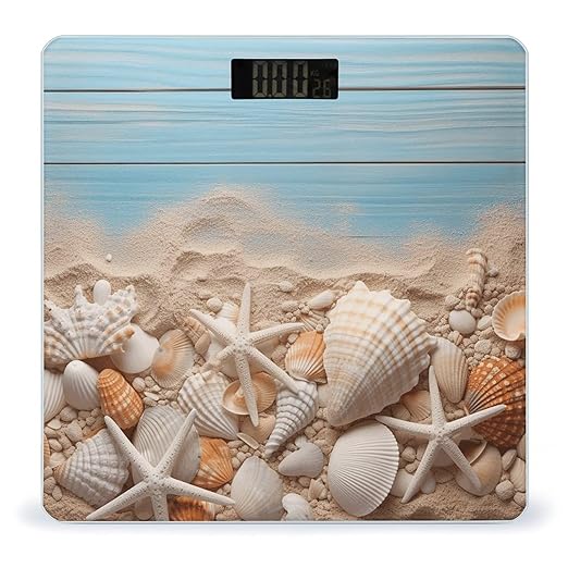 Digital Bathroom Scale for Body Weight Scale with Bright LCD Display High Accuracy Step-On Technology Auto On/Off Sea Shells and Starfish Digital Scales 400 Lbs /180kg