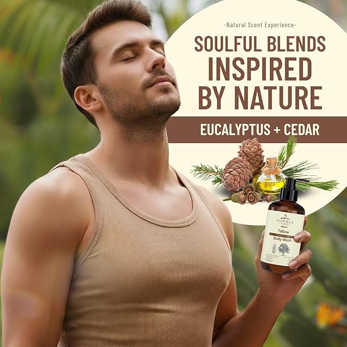 New! Natural Tallow Body Wash Made With Naturally Derived Plant Based Ingredients &amp Tallow Free of Harsh Chemicals Great for Eczema Itchy Dry Skin Moisturization Eucalyptus + Cedar