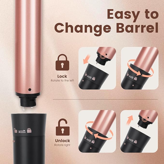 Bo'laiya 5 in 1 Curling Wand Set with Temperature Display Curling Iron Set with 5 Interchangeable Ceramic Curling Wands Instant Heat Up Suitable for All Hair Types (Rose Gold)