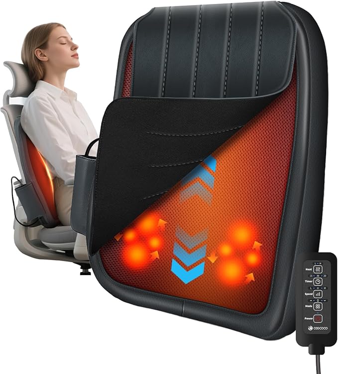 CooCoCo Lower Back Massager with Heat 2026 Upgraded Back Massager for Pain Relief Deep Relief 2X Larger Heating Area and Faster Heating FSA Eligible HSA Shiatsu Rooling Back Massage