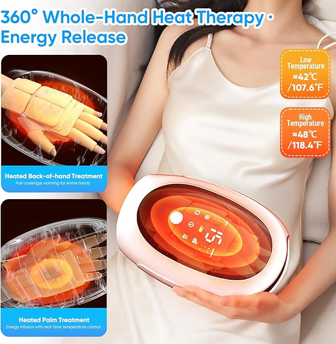 Hand Massager Heat and Compression Deep Kneading &amp Intermittent Negative Pressure Therapy 6 Modes &amp Intensities Electric Hand Massager Carpal Tunnel and Finger Joint Care