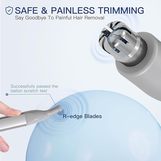 Nose Hair Trimmer for Men Women 2in1 Facial Hair Removal Trimmer - Metal Body Rechargeable Waterproof Portable - Nose Ear Eyebrow Peach-Fuzz Lips Chin (Silver)