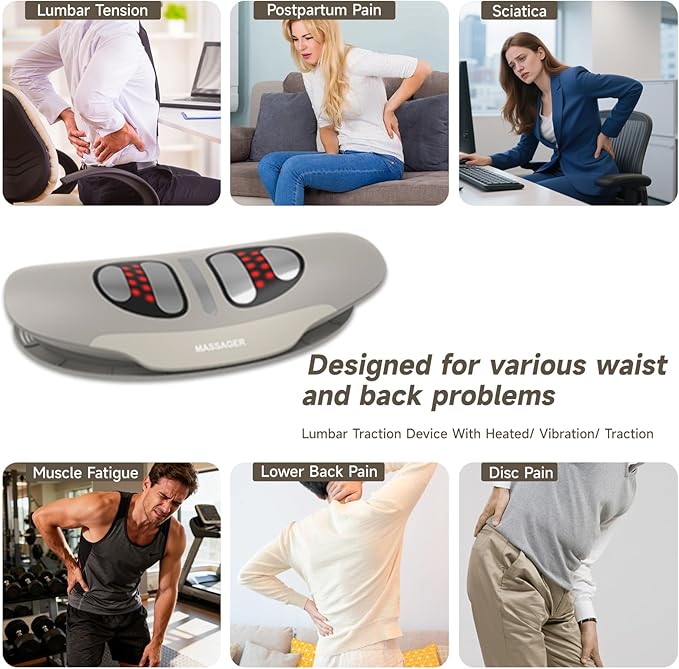Electric Lumbar Traction Device Multifunctional Spinal Decompression Device with Dynamic Airbag Traction 8-Level Electrotherapy 3-Level Heat Therapy Vibration Massage