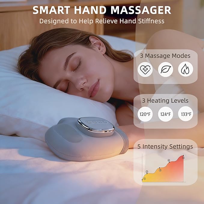 Cordless Hand Massager with Heat and Compression for Arthritis Carpal Tunnel 3 Massage Modes 3 Heating Levels 5 Intensities Hand Massage Helps Soothe Hand Fatigue Gift for Women Men