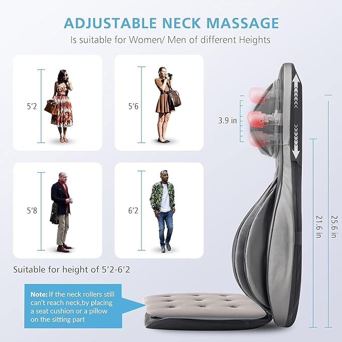 COMFIER Massager Chair with Heat Shiatsu Neck Back Massager Portable with Compression &amp RollingMassage Chair Pad for Neck &amp Back for Muscle Tension Relief