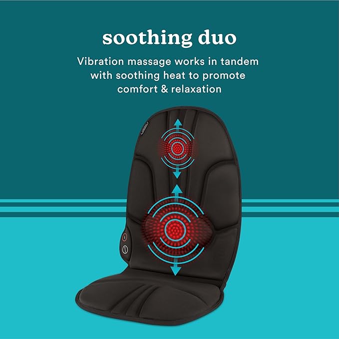 HoMedics Portable Heating and Vibrating Back Massage Cushion with Adjustable Intensity and Integrated Straps