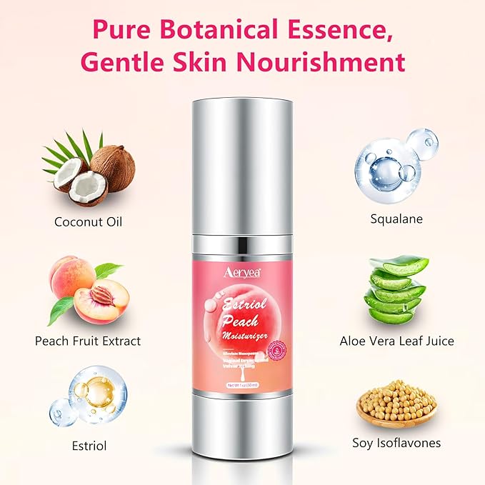 Estriol Peach Cream for Women's - Menopausal Hormone Balance Natural Bioidentical Estrogen Silky Cream for Relief Menopausal Vaginal Dryness &amp Vulva Itch 1 fl. oz(2 Month Supply)