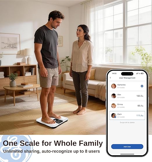 GE Smart Scale for Body Weight: Body Fat BMI Digital Bathroom Scale - 14 Body Composition Analyzer Health Monitor Highly Accurate Bluetooth Weighing Scale with App 400 lb 11 Inch