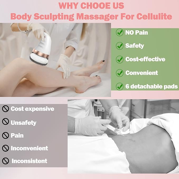 Health Care Logistics Body Sculpting Machine Handheld Cellulite Massager for Beauty Sculpt Belly Butt Arms Legs with 6 Washable Massage Pads