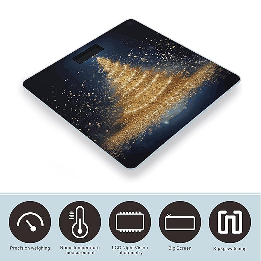 Golden Glitter Christmas Tree Scale for Body Weight Anti-Slip Sturdy Tempered Glass Weighing Machine Highly Digital Accurate Bright LCD Bathroom Scale for Household Gift