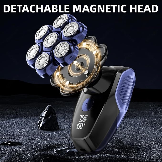 Head Shavers for Bald Men Bald Men's Head Shaver - Wet &amp Dry Use Suspension Shaving System Detachable Magnetic Head USB Fast Charge &amp Digital Display Ideal Gift