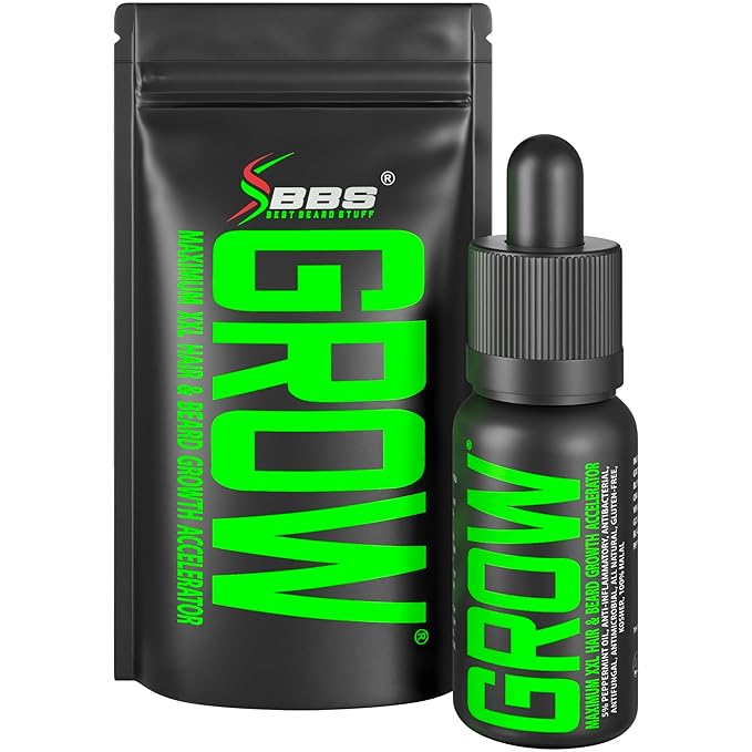 Beard Growth Serum - GROW Maximum XXL Beard Growth Oil for Men -Thickens &amp Fills Patches - Facial Hair &amp Scalp Treatment - Beard &amp Hair Thickening Conditioner &amp Enhancer