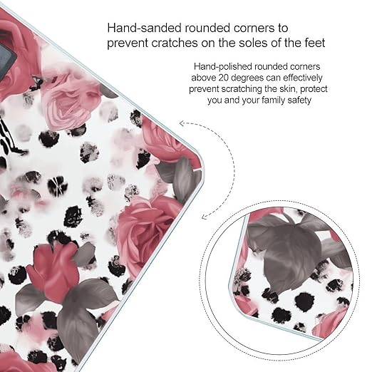 Cute Pink Rose Mix Leopard Pattern Bathroom Scale for Body Weight LCD Display Digital Bathroom Scale Tempered Glass Bathroom Weight Scales Fashion Smart Scales for Home Bedroom 400 Lb