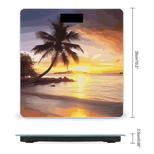 Sunrise Tropical Palm Tree Island Bathroom ScaleHighly Accurate Digital Weighing Machine for People Bright LED Display Weight Scale for The Aldult Home Use