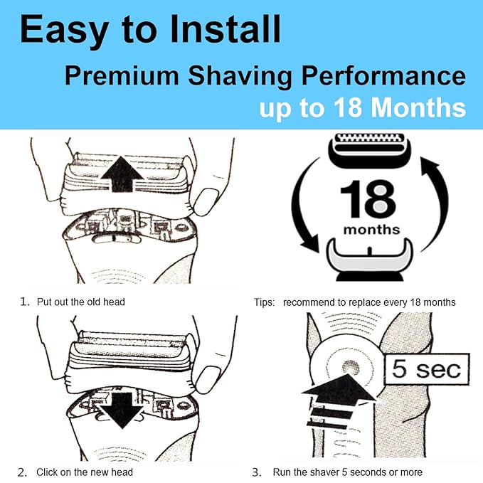 Series 5/6 53B Replacement Head for Braun Electric Foil Shaver Compatible with New Generation Braun Razors 5020cs 5018s 5035s 5049cs 5050cs 6020s 6040cs 6075cc 6072cc 6090cc (2 Count)