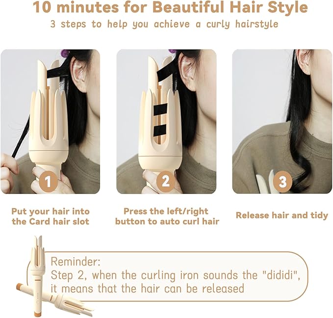 Automatic Curling Iron 1.25Inch Wave Curling Iron Fast Heating Hair Curling Wand with 3 Temp &amp LED Display 60Min Auto Shut-Off Anti-Scald Anti-Tangle Rotating Curling Irons for Hairstyle (Yell