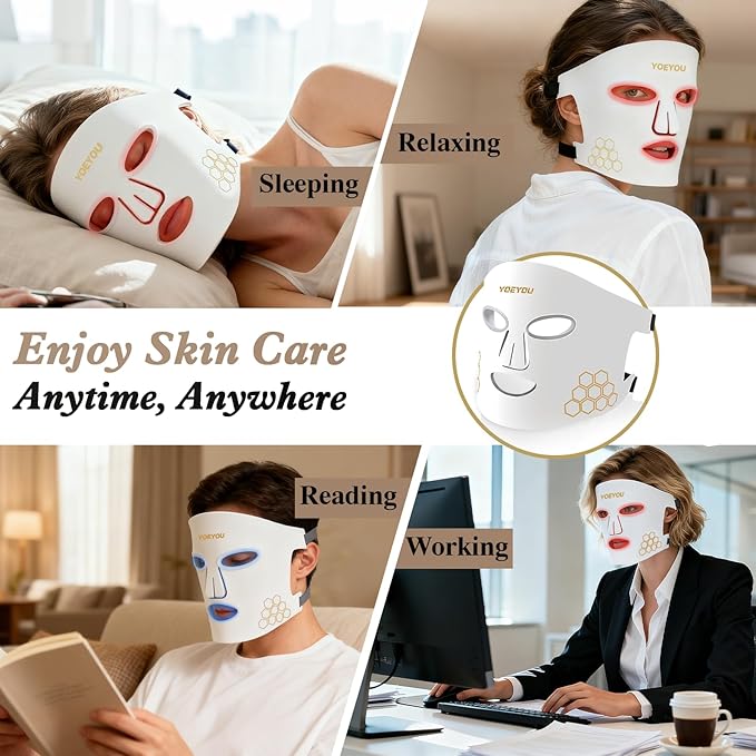 Red Light Therapy for Face 850nm Near Infrared LED Face Mask 4 Light Modes Portable Rechargeable Red Light Therapy Mask Skincare Device for Facial Rejuvenation