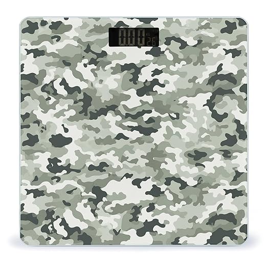 White Camouflage Digital Bathroom Scale for Body Weight Weighing Scale with Backlit LCD Display High Precision Measurements &amp Measures Weight Up to 180kg