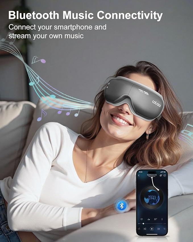 cotsoco Eye Massager with Heat &amp Bluetooth Music Mothers Day Birthday Gifts for Women Reduce Eye Strain Headache Relief and Improve Sleep Eye Care Device for Migraine-Grey
