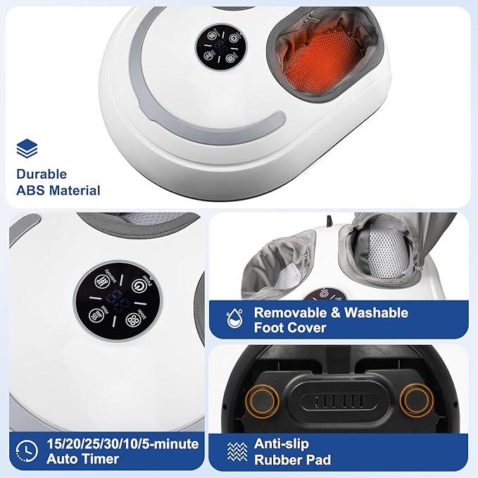 Foot Massager with Heat Shiatsu Feet Massage Machine Deep Kneading Relief for Plantar Fasciitis Air Compression 3 Heat Levels Relax for Home Office Use Gifts for Women Mom Dad White Mothers Day Gifts