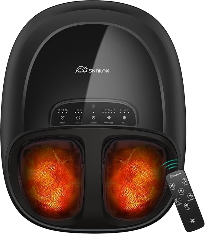 Snailax Shiatsu Foot Massager Plantar Fasciitis NeuropathyFeet Massage Machine with HeatKneadingRollingScratchRemote ControlFeet Warmer/Heater