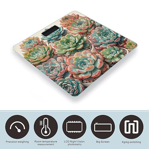 Watercolor Succulent Flower Bathroom Scale Ultra-Bright Liquid Crystal Screen Weight Scale Accurate Bathroom Body Scales for Body Weight Bathroom Pet Home Bedroom Gift-Giving