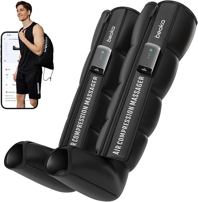 beoka Leg Massager for Circulation and Pain Relief Leg Recovery System for Fast Recovery Cordless Air Compression Boots with 3 Modes 5 Intensities for Athletes Runners and Travelers-L