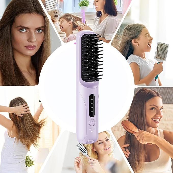 Hair Straightener Brush | Cordless Straightening/Curling Hair Styling Tool | Travel Straightener Brushfor Home Apartment Salon Travel Business Trips Women Men