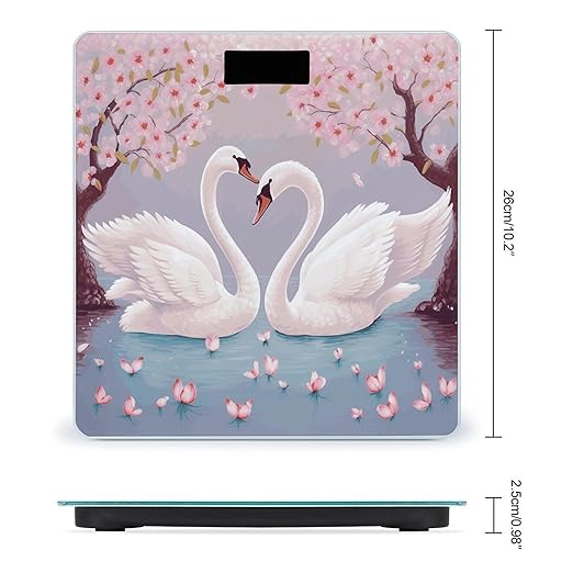 Digital Bathroom Scale for Body Weight Scale with Bright LCD Display High Accuracy Step-On Technology Auto On/Off White Swans with Pink Floral Tree Digital Scales 400 Lbs /180kg