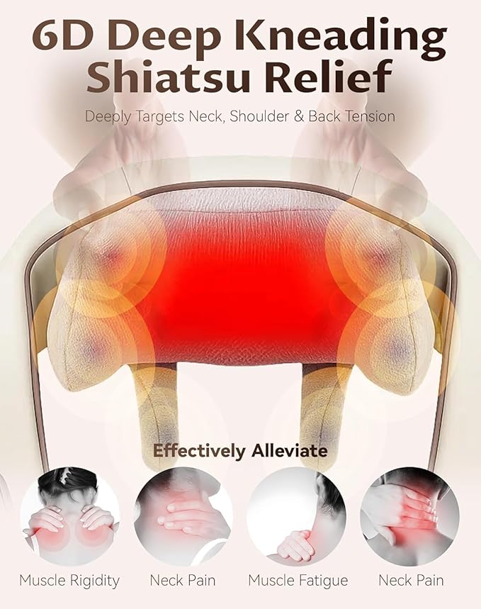 Neck Massager with HeatTherapexa Neck &amp Shoulder Massager6D Shiatsu Back Massager for Pain Relief Deep TissueMassager for Leg Muscle Soreness(Khaki)