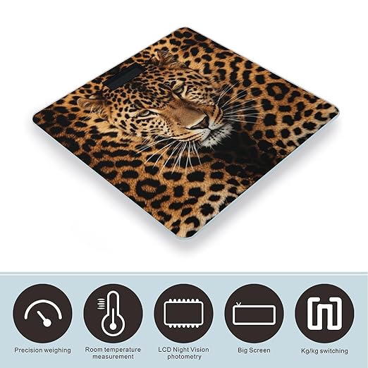 Depict A Leopard Scale for Body Weight Highly Accurate Digital Bathroom Scale Sturdy Tempered Glass Weighing Scales with LCD Display Fashion Body Fat Smart Scales 400lb