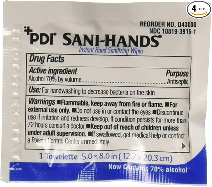 D43600 PDI Sani-Hands ZTnVRV Instant Hand Sanitizing Wipes 100 Count (Pack of 4)