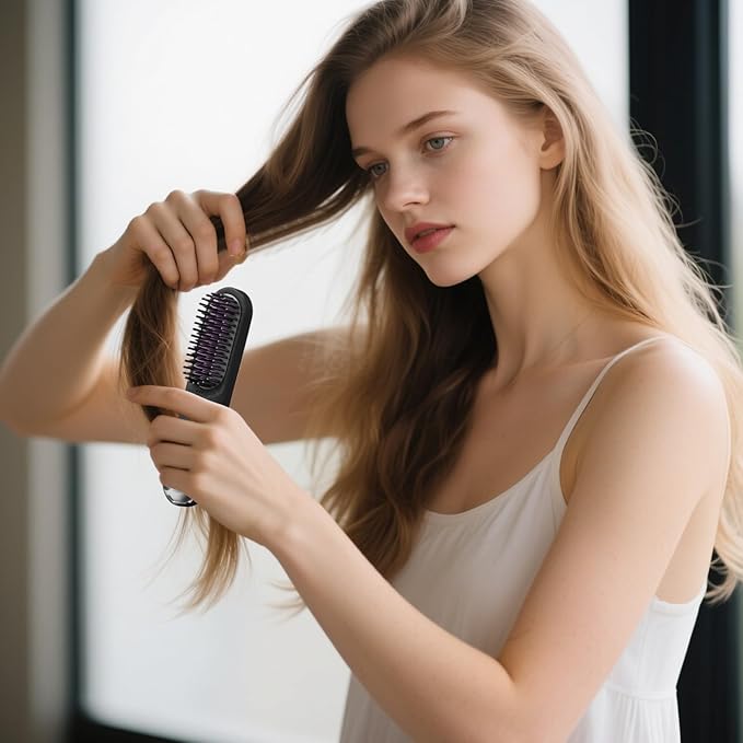 Cordless Hair Straightener - PC 220V Hair Curler Brush | 30W Electric Straightening Brush for Women | Heat Safety 2-in-1 Curling Iron | Cordless Curler for Travel Salon Home Use