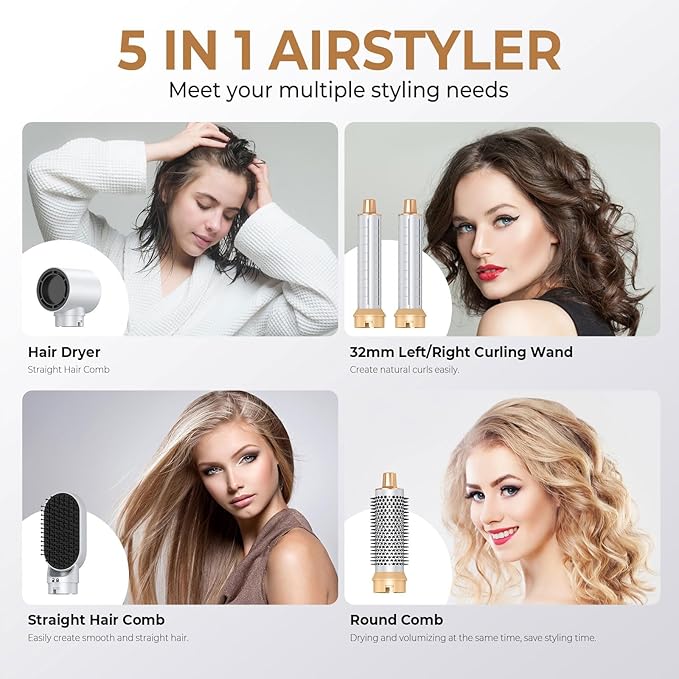 5 in 1 Hair Dryer Brush Negative Ion Blow Dryer Brush Set Upgrade Hot Air Brush Air Styler Curling Wrap Air Curler Curling Iron Hair Styling Tools As A Gift for Straight/Curl/Drying/Smoothing