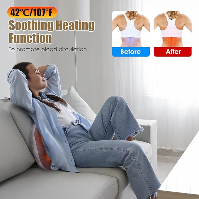 Back Massager with Heat Waist Massage Cordless Rechargeable 3D Kneading Lower Back Massager for Pain Relief Deep Tissue Office Travel Car