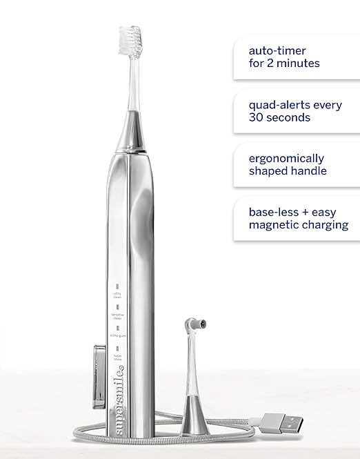 Supersmile Zina45™ Sonic Pulse Toothbrush – Angled Brush with polishing Head for Advanced Cleaning – for Visibly Whiter Teeth and Healthier Gums