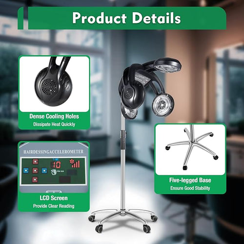 1400W Professional Standing Hair Dryer 5 Heating Heads Vertical Hair Dryer with Wheels Hair Hood Dryer with 5 Modes &amp LCD Display Adjustable Height 49.21-63.39 in for Home Salons110V 60HZ
